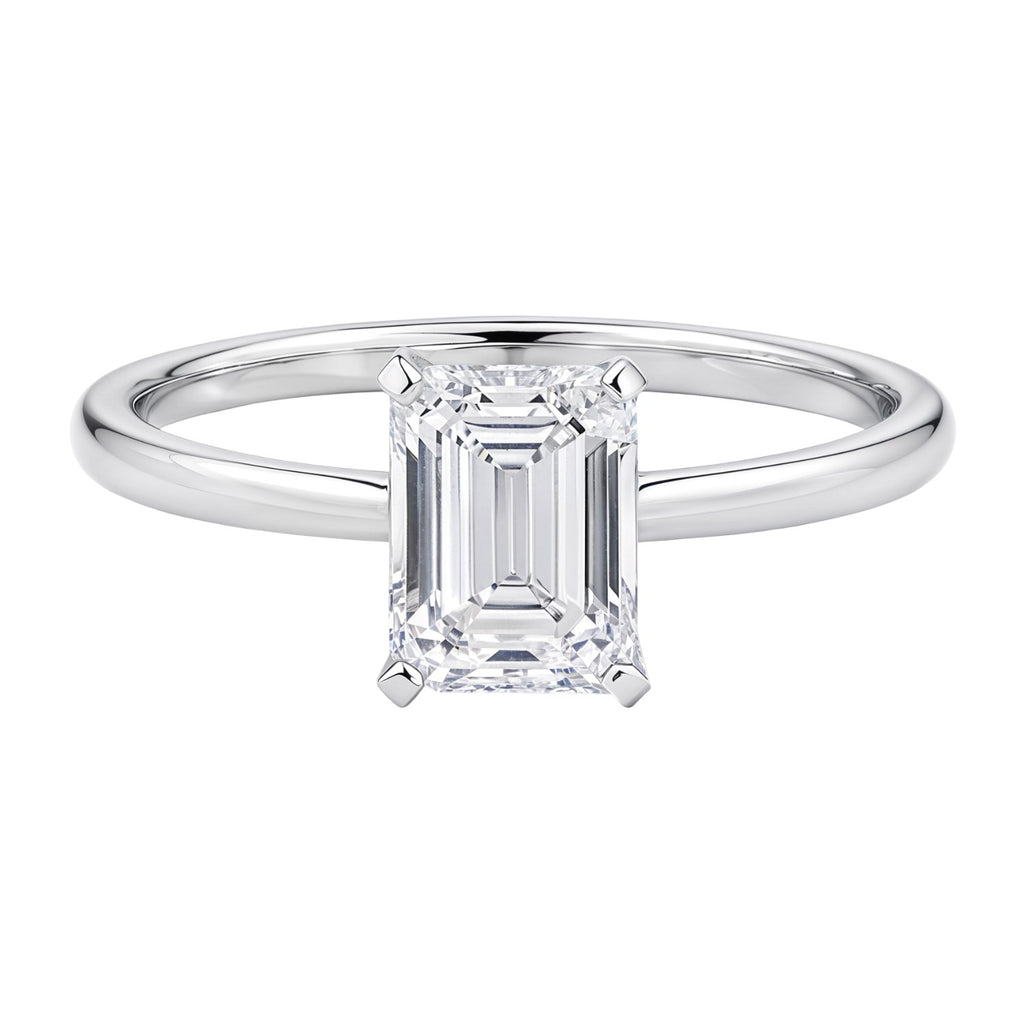 1 1/2 Carat Emerald Lab Grown IGI G/VS1 Diamond Solitaire Ring in 10K White Gold